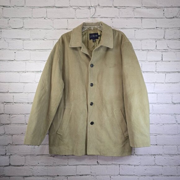 J CREW BARN STYLR JACKET SIZE LARGE DRAB GREEN LINED BUTTON-UP BARN COAT EUC - Picture 1 of 11